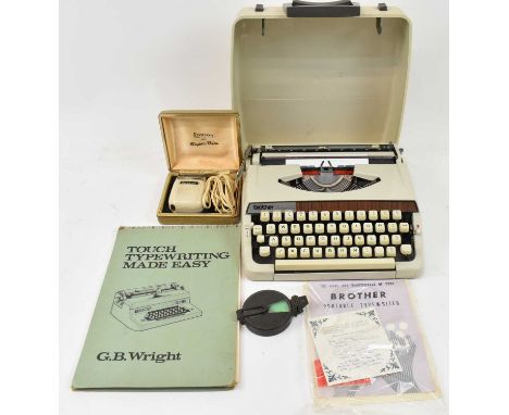 A mixed lot of collectors' items including typewriter, compass, shaver, and a quantity of records.