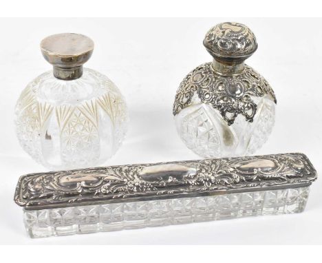 ARTHUR WILMORE PENNINGTON; an Edward VII cut glass and hallmarked silver lidded trinket box, Birmingham 1904, and two cut gla