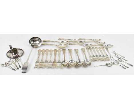 A small quantity of silver plated flatware including ladle, forks, spoons, etc.