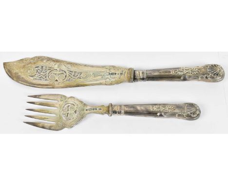 MAPPIN BROTHERS; a Victorian hallmarked silver fish serving knife and fork, Sheffield 1882, approx 7.1ozt/220g.