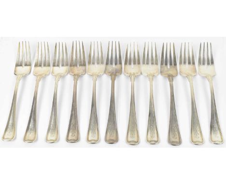 SPAULDING &amp; CO; a set of eleven sterling silver forks, length 18cm, approx 20.2ozt/628g.