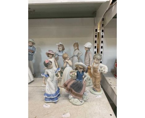 LLADRO; three figures of children and five Nao figures of children.