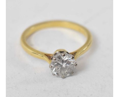 A yellow metal diamond solitaire ring, approx 1ct, size N, approx 3.3g.
