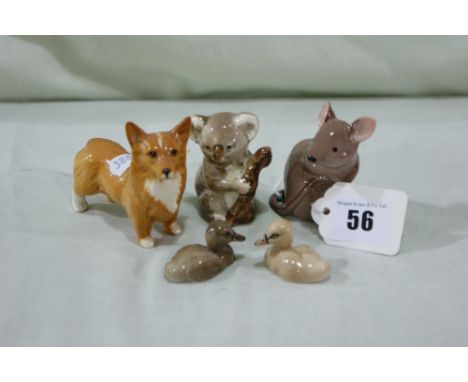 Five Miniature Beswick Figures Including Koala, Corgi Dog And Mouse