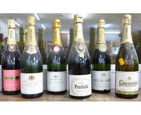 A bottle of Piper Heidsieck champagne and Jean Richcourt champagne and four bottles of Brut sparkling wine, (6) 