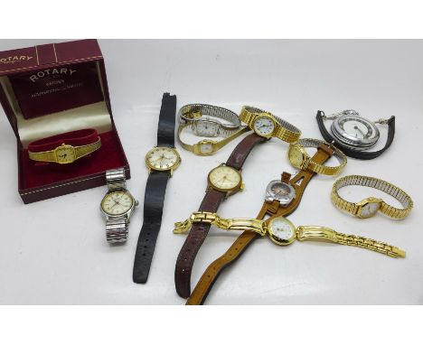 A collection of wristwatches including Roamer, Timex, Casio and Sekonda, an Ingersoll pocket watch and a Rotary watch, boxed 