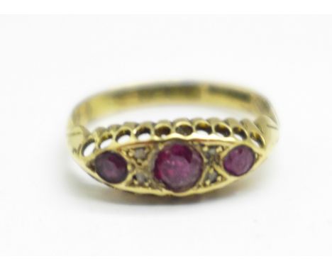 An 18ct gold, ruby and diamond ring, a/f, Birmingham 1911, 2.4g, N 