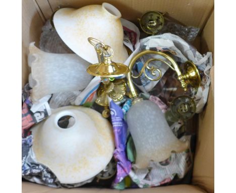A brass ceiling light fitting and matching wall lights **PLEASE NOTE THIS LOT IS NOT ELIGIBLE FOR POSTING AND PACKING** 