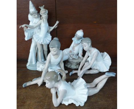 A Lladro figure and four Nao figures 