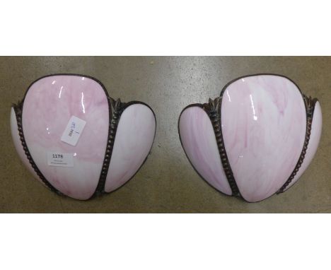 A pair of mottled pink glass wall light shades **PLEASE NOTE THIS LOT IS NOT ELIGIBLE FOR POSTING AND PACKING** 