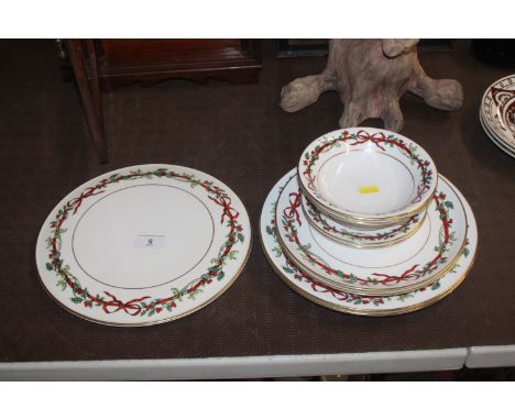 A Royal Worcester "Holly Ribbons" pattern cake plate and matching bowls and other plates 