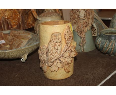 A Bernard Rooke pottery vase decorated with owls 