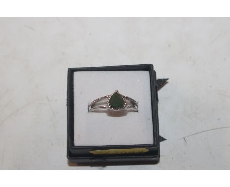 A Sterling silver ring with trillion cut green Ethiopian opal, ring size O/P