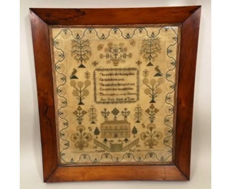 AN EARLY 19TH CENTURY PETIT POINT NEEDLEWORK SAMPLER worked by the hand of Jane Gurd aged 10 years, embroidered with verse, h