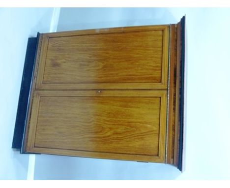 A LATE 19TH CENTURY SATINWOOD CROSSBANDED TWO DOOR CABINET (from the top of a bureau), with gilt metal strip decoration to fr