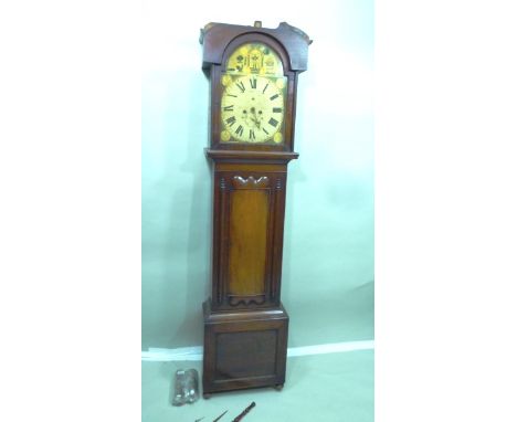 ROBERT HUTCHINSON A 19TH CENTURY MAHOGANY CASED EIGHT DAY LONGCASE CLOCK with painted enamel dial depicting the masonic symbo