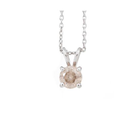 COLOURED DIAMOND PENDANT set with a light brown round brilliant cut diamond of approximately 0.74 carats, in eighteen carat g