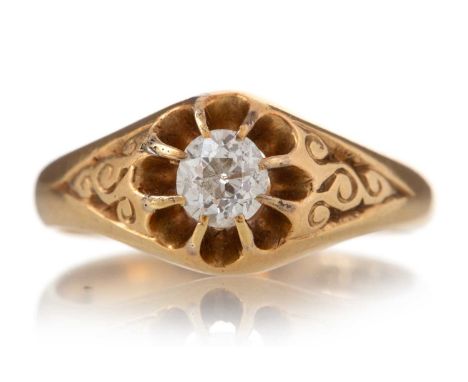 DIAMOND GYPSY RING set with an old cut diamond of approximately 0.30 carats, in eighteen carat gold, size N 1/2, 5g