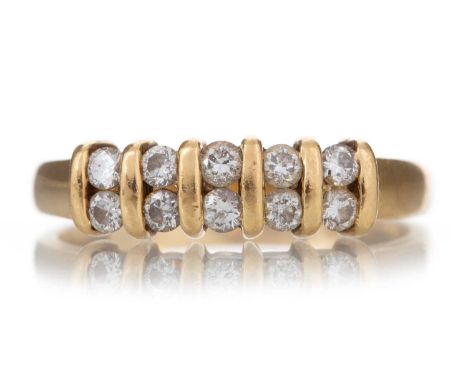 DIAMOND TWO ROW RING set with round brilliant cut diamonds totalling approximately 0.50 carats, in eighteen carat gold, size 