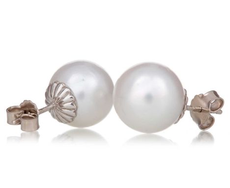 PAIR OF SOUTH SEA PEARL STUD EARRINGS to eighteen carat white gold posts