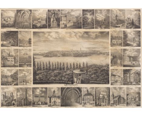(Deutscher Lithograph. Tätig um 1840-1870)"Göttingen von Rohn's Berge aus gesehen". OriginaltitelSehr seltene Lithographie mi