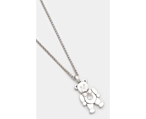 aus der Kollektion "Happy Diamonds". Weißgold, gest. 750. Beweglicher Anhänger, schauseitig ausgefasst mit zwei Diamanten als