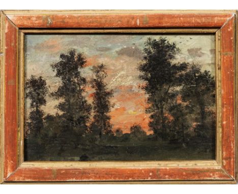 (1812 Paris - 1867 Barbizon) attr.;Kleine Landschaft mit Bäumen im AbendlichtIn Motiv und Stil für das Oeuvre Rousseaus typis