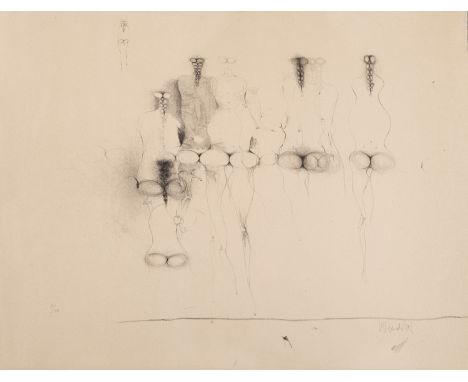 (1927 Eberswalde - 2010 Saint-Pierre-de-Vassols)"Figuren im Raum". OriginaltitelFarblithographie/BFK Rives-Bütten, 1963. Sign