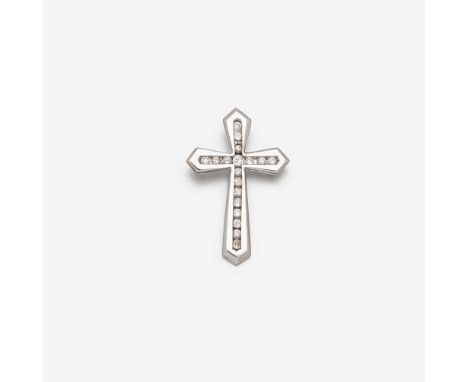 Weißgold, 10 ct.; Schauseitig besetzt mit Diamanten von zus. ca. 0,60 ct.; Gew. ca. 2,50 g. Cross pendant set with diamonds a