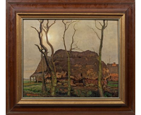 (1885 Osternburg b. Oldenburg - 1951 Oldenburg)Verfallenes Gehöft bei OldenburgStilistisch verbindet die Landschaft Elemente 