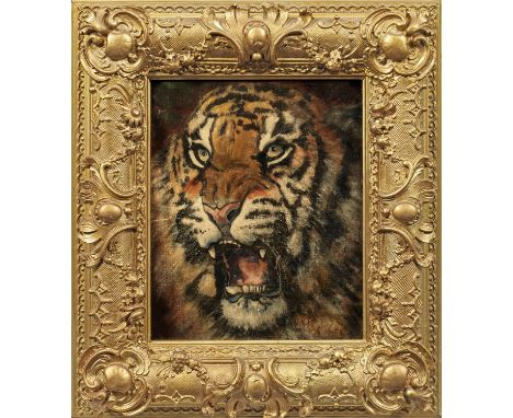 (Tätig um 1900)TigerkopfIn virtuos lockerem Duktus gemalte, ausdrucksstarke und lebendig wirkende Darstellung der majestätisc