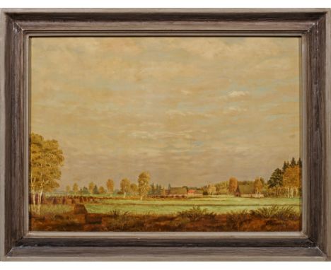 (1885 Witten - 1971 Worpswede)"Moordorf". OriginaltitelLandschaft im Teufelsmoor bei Worpswede. Öl/Hartfaser. R. u. sign.; Ve