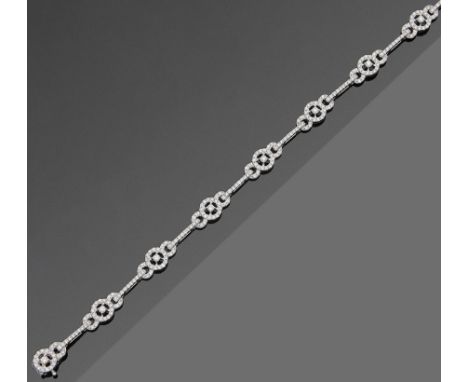 Weißgold, gest. 585. Schauseitig besetzt mit Brillanten von zus. ca. 2,40 ct. (H/si). Gew. ca. 12,27 g. Bracelet set with dia