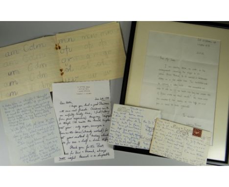 DYLAN THOMAS group of six - family letters and ephemera: 1. Dylan Thomas' youngest son Colm's infant school exercise book 2 &