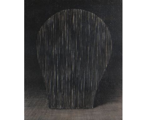 HARRY HOLLAND artist's proof lithograph - reeded key-hole shaped object, signed, 50 x 42cms