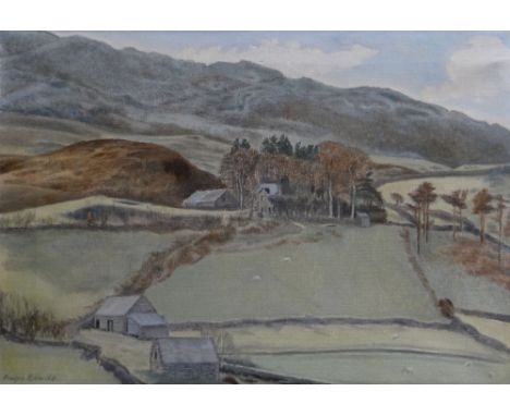 POWYS EVANS unframed oil on canvas - Welsh farmstead, Brynmawr, the former home of Rowland Ellis who emigrated to Pennsylvani