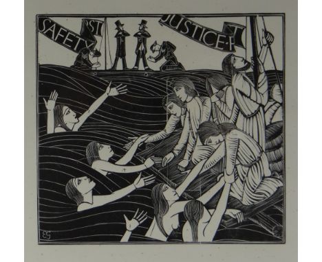 ERIC GILL wood engraving from an edition of 300 - entitled 'Safety First 1924' on Goldmark Gallery label verso, 19 x 20cms  P