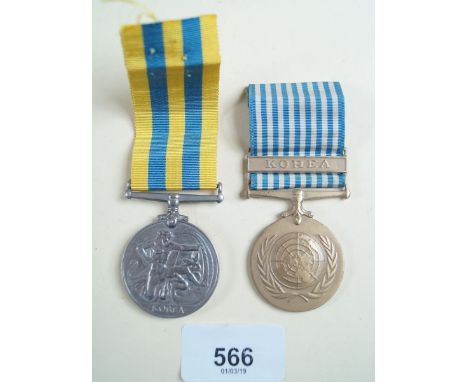 A Korean War pair of medals: Queens Korea Medal to K Ray ABRB D/Ssx 848361 and a UN Medal