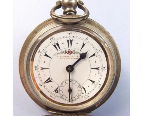 A Turkish continental 800 standard silver pocket watch retailed by K Serkisoff and Co, Constantinople