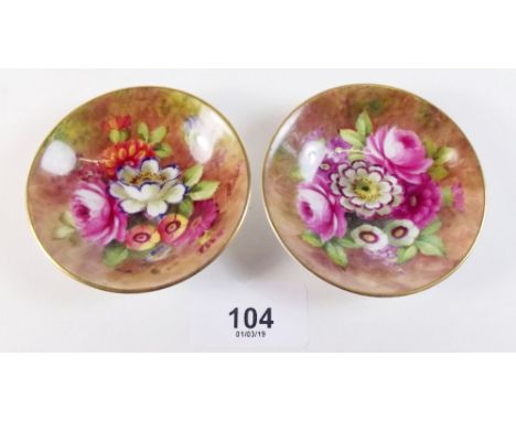 A pair of Royal Worcester pin dishes painted flower by Barker