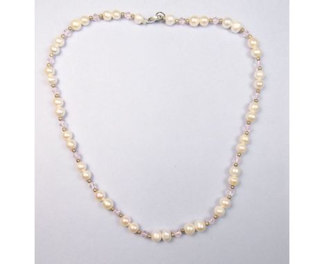 A freshwater pearl and pink quartz necklace