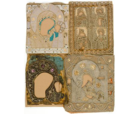 4 GESTICKTE PERLENOKLADE FÜR GOTTESMUTTER-IKONEN Russland, 19. Jh.verschiedene Grössen von 29,9 x 25 cm bis 33,9 x 29 cm4 EMB