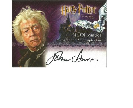 John Hurt as Mr Ollivander signed Harry Potter Sorcerers Stone autographed Artbox trading card. Each card has picture of the 