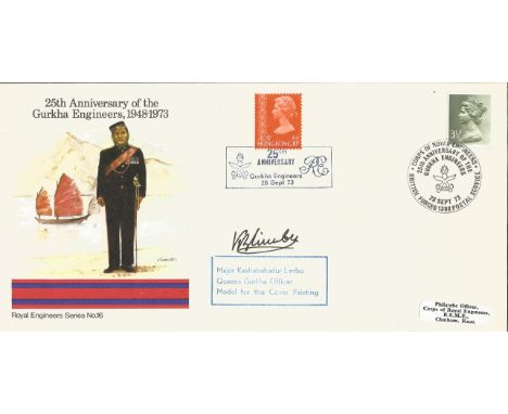 Mjr K Limbu VC WW2 signed 1973 Royal Engineers Gurkha 25th ann cover. Good Condition. All signed pieces come with a Certifica