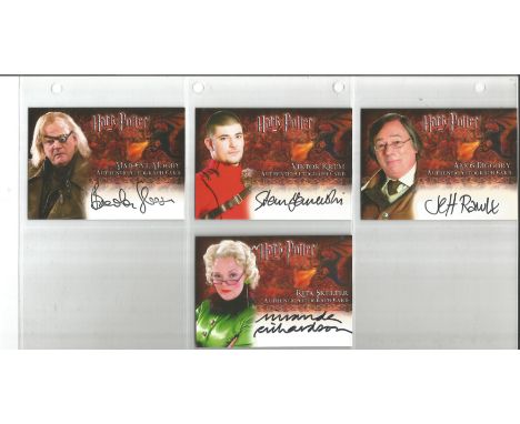 Harry Potter Collection of four autographed Artbox trading card. Includes Jeff Rawle, Stanislav Ianevski, Brendan Gleeson, Mi
