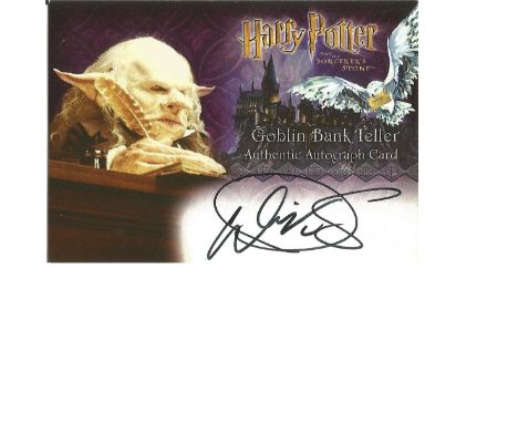 Warwick Davis as Goblin Bank Teller signed Harry Potter Sorcerers Stone autographed Artbox trading card. Each card has pictur