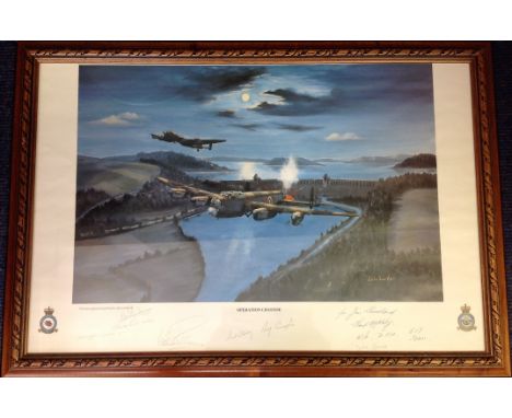 Dambuster World War Two 19x27 framed print titled Operation Chastise by the artist by John Larder irregular size slight marks