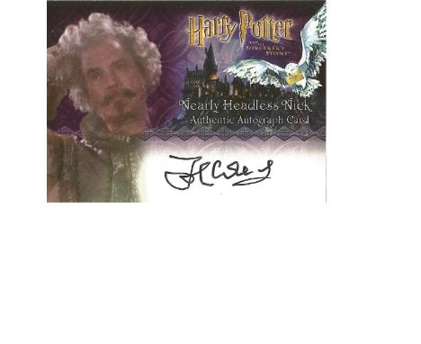 John Cleese as Nearly Headless Nick signed Harry Potter Sorcerers Stone autographed Artbox trading card. Each card has pictur