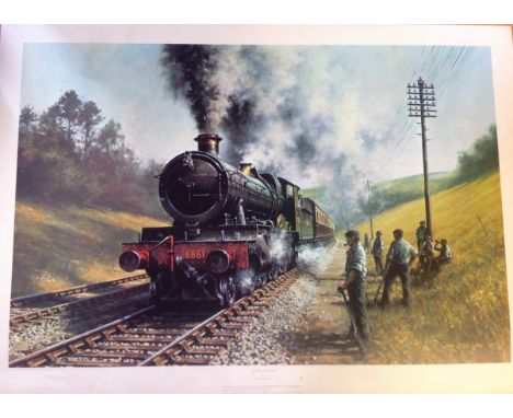 Railway Print 34x26 approx. titled Sunday Working by the artist Don Breckon pictured is a Great Western 4.6.0 Grange class lo