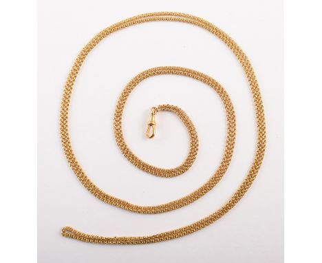15ct yellow gold muff chain , spiga link chain with lobster claw fastener to one end, length of chain approx. 76cm, gross wei